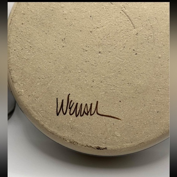 HAND Thrown Art Pottery Bowl with Applied Handel Artist Signed Wensu 10” - Picture 3 of 4